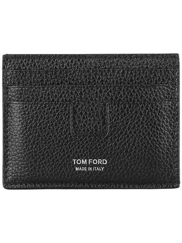 Silver Logo Classic T-Line Grain Leather Card Wallet Black - TOM FORD - BALAAN 1