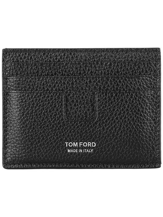 silver logo classic T-line grain leather card wallet black - TOM FORD - BALAAN 1