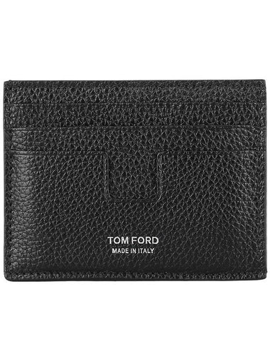 Silver Logo Classic T-Line Grain Leather Card Wallet Black - TOM FORD - BALAAN 1