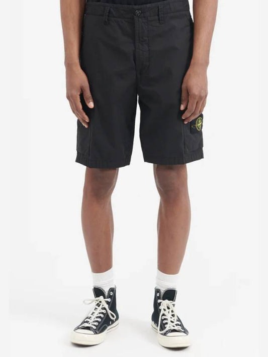 Men's Logo Patch Cargo Shorts Black - STONE ISLAND - BALAAN 2