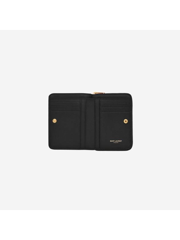 Monogram Zipper Grained Leather Half Wallet Black - SAINT LAURENT - BALAAN 3