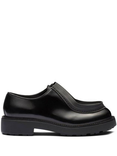 Diapason Opaque Brushed Leather Lace-Up Shoes Black - PRADA - BALAAN 2