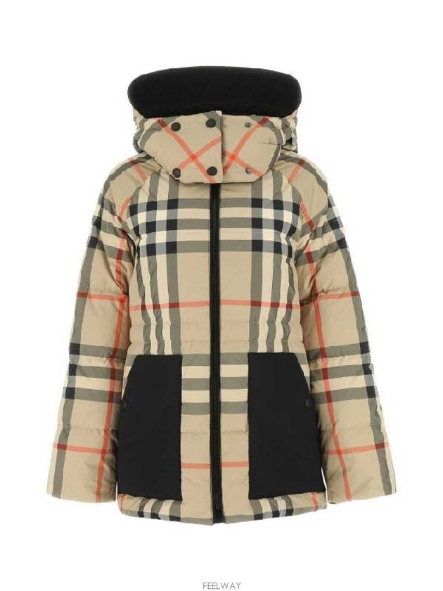 Women's Detachable Hooded Check Puffer Jacket Padded Archive Beige - BURBERRY - BALAAN 3