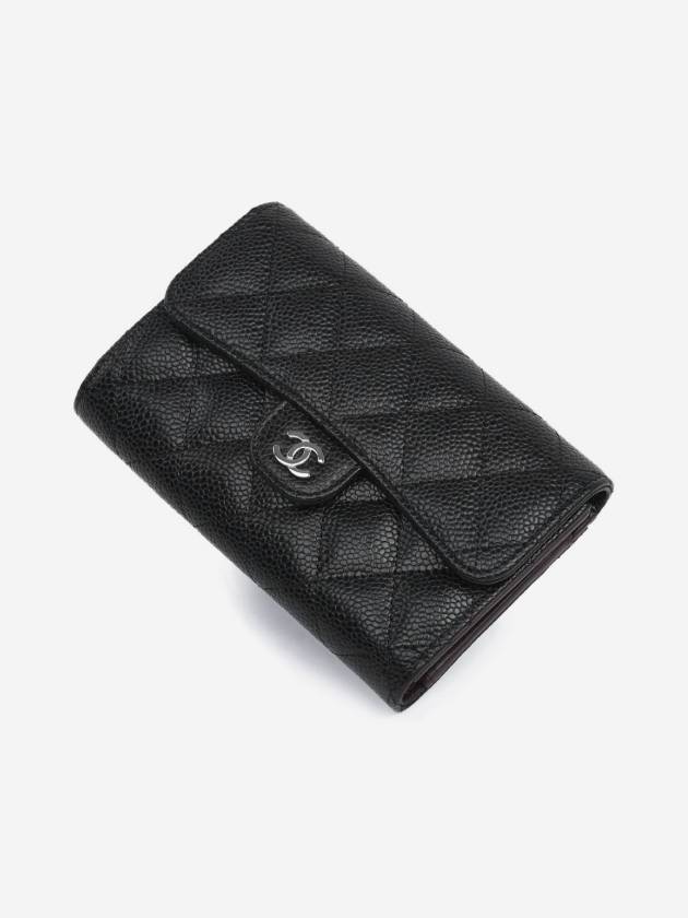 Classic Flap Wallet Grained Calfskin & Silver Black - CHANEL - BALAAN 3