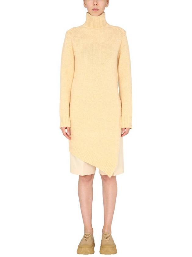 Asymmetric Hem Turtleneck Midi Dress Yellow - JIL SANDER - BALAAN 4