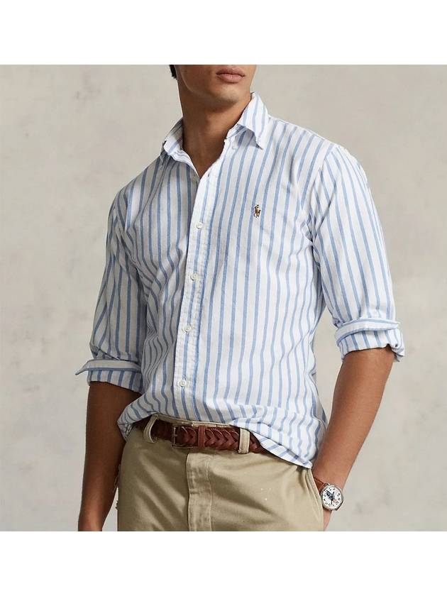 Men's Striped Custom Fit Long Sleeve Shirt Blue - POLO RALPH LAUREN - BALAAN 4