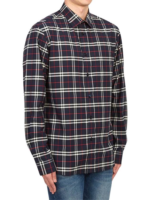 Small Scale Check Stretch Cotton Long Sleeve Shirt Navy - BURBERRY - BALAAN 6