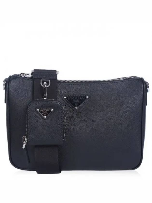 Triangle Logo Saffiano Leather Cross Bag Black - PRADA - BALAAN 2