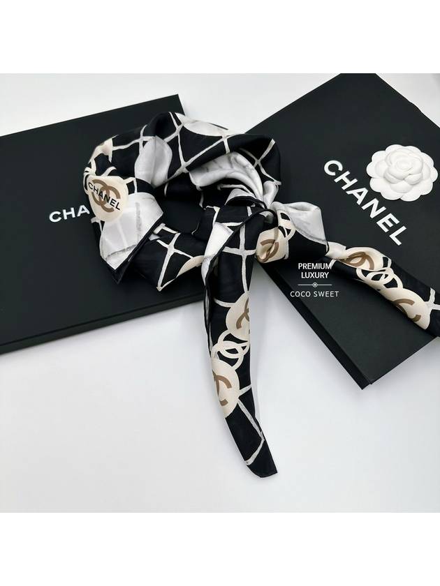 Camellia Square Scarf Silk Black A39577 - CHANEL - BALAAN 4