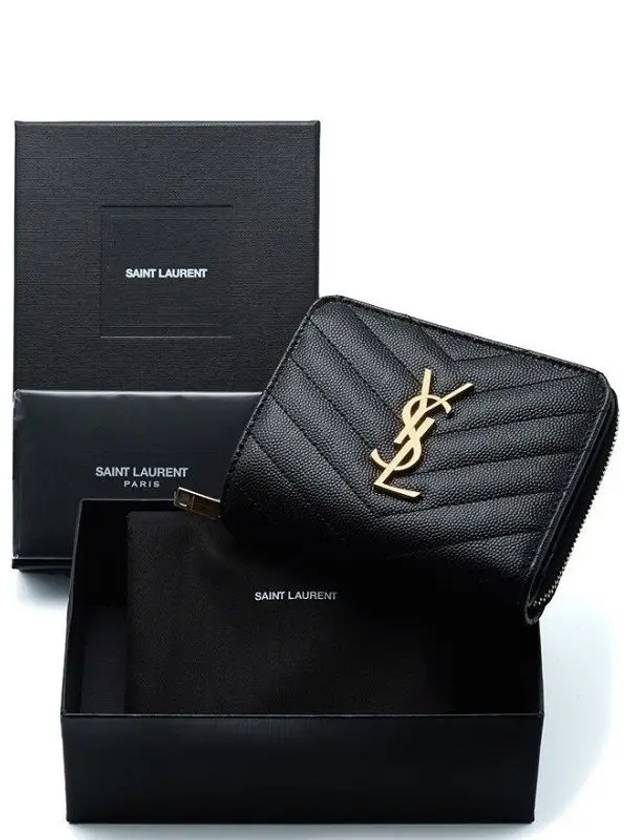 Monogram Zipper Grained Leather Half Wallet Black - SAINT LAURENT - BALAAN 8