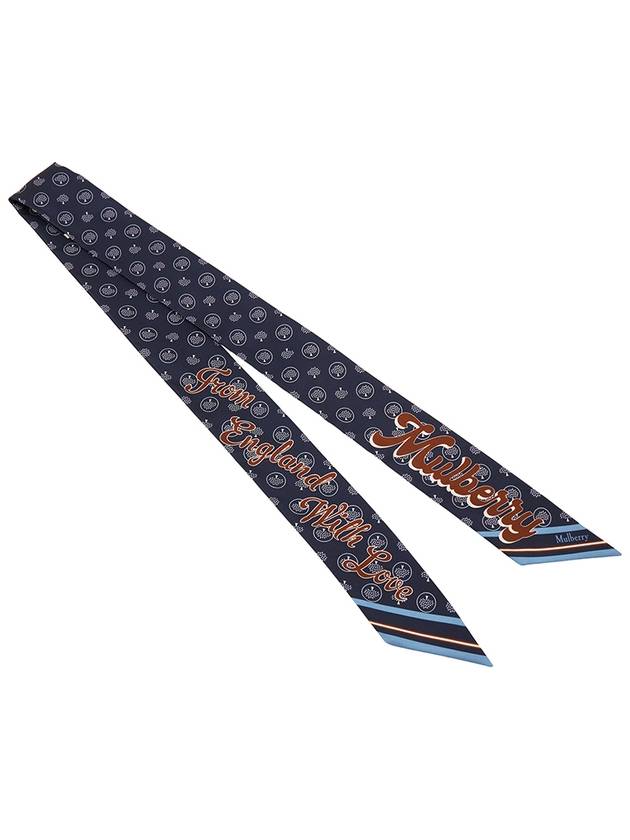 Recycled Polyester From England With Love Skinny Scarf Night Sky Poplin Blue - MULBERRY - BALAAN 3