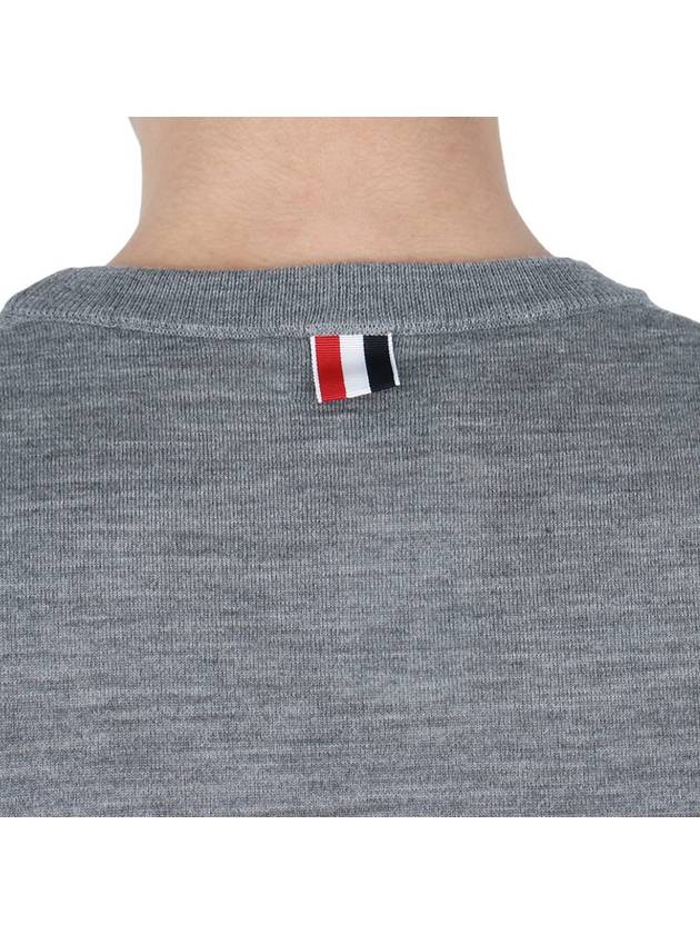 Intarsia Stitch Crew Neck Merino Wool Knit Top Light Grey - THOM BROWNE - BALAAN 9