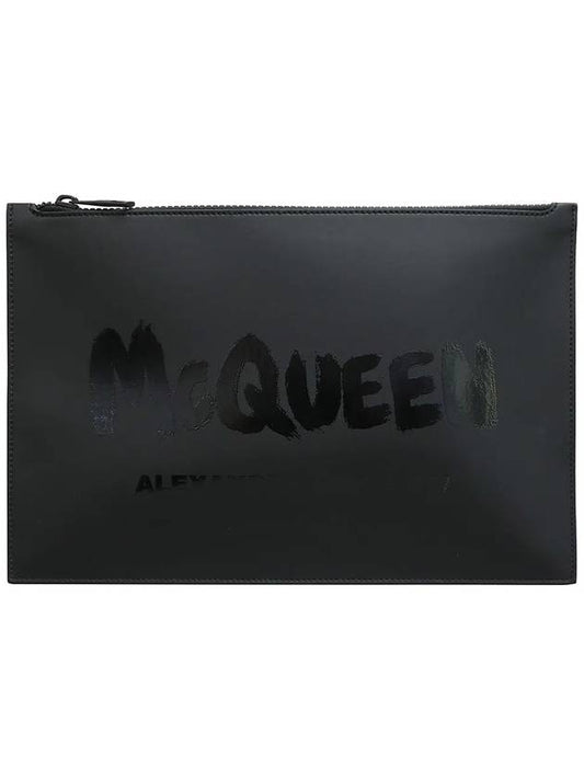 Graffiti Logo Clutch Bag Black - ALEXANDER MCQUEEN - BALAAN.