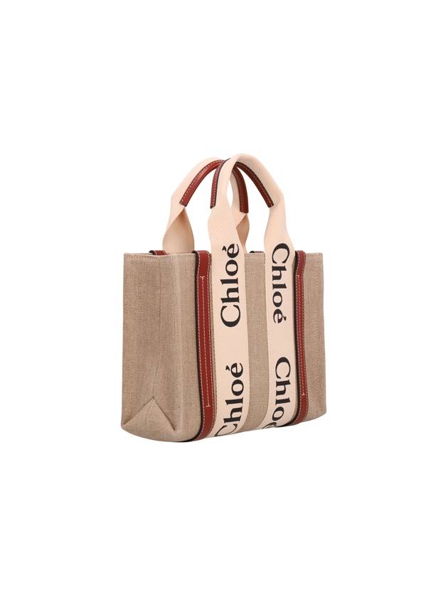 Woody Small Canvas Tote Bag White Brown Beige - CHLOE - BALAAN 3