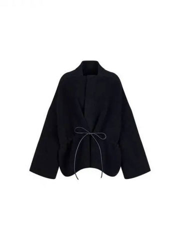 WOMEN Leather Drawstring Cashmere Jacket Black 271550 - RICK OWENS - BALAAN 1