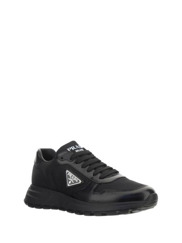 Prax 01 Re-Nylon Brushed Leather Low-Top Sneakers Black - PRADA - BALAAN 3