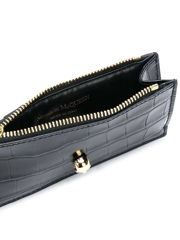 Skull Crocodile Embossed Zipper Card Wallet Black - ALEXANDER MCQUEEN - BALAAN 4