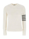 Women's 4 Bar Crew Neck Cotton Knit Top White - THOM BROWNE - BALAAN 3