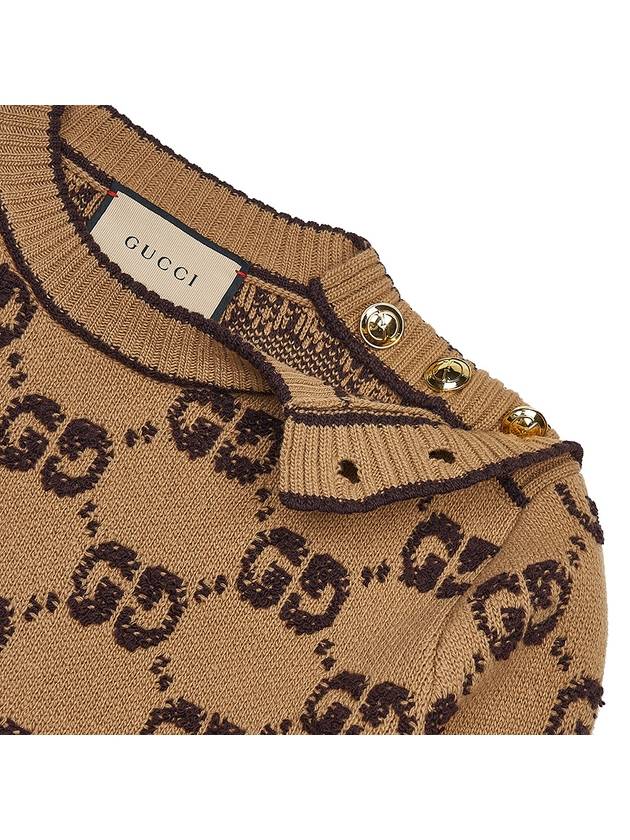 GG Bouclé Jacquard Crew Neck Wool Knit Top Camel - GUCCI - BALAAN 7