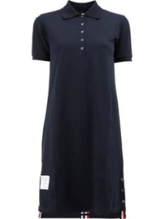 Classic Cotton Pique Center Back Stripe A-Line Short Sleeve Polo Short Dress Navy - THOM BROWNE - BALAAN 2