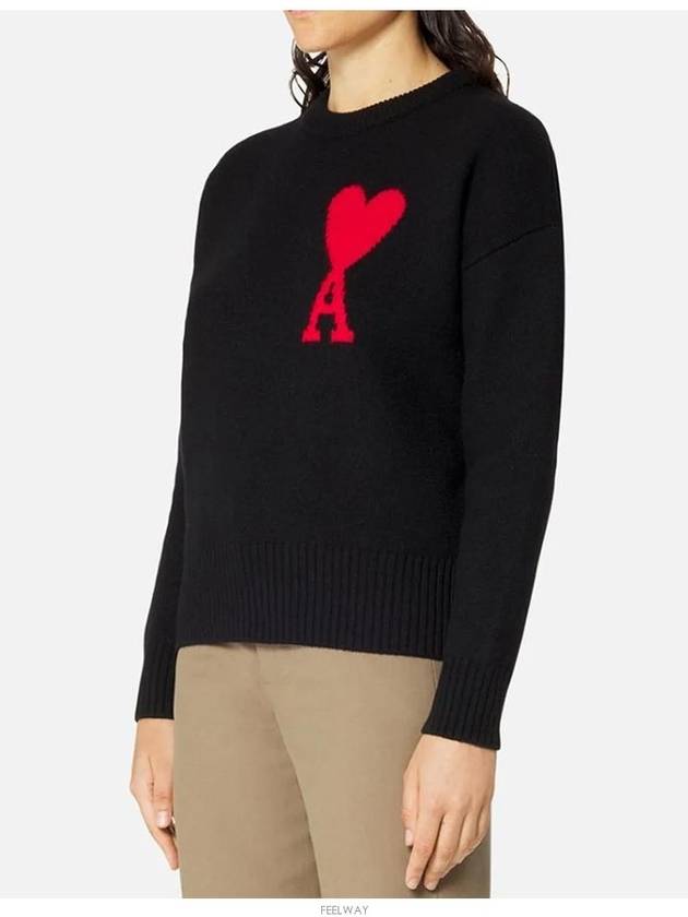 Big Heart Logo Overfit Wool Knit Top Black - AMI - BALAAN 4