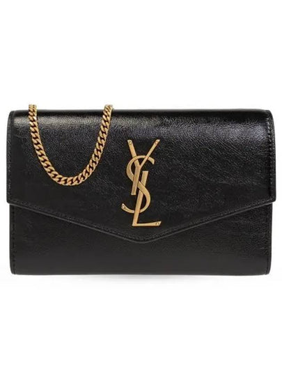 Uptown Shiny Grained Leather Chain Wallet Black - SAINT LAURENT - BALAAN 2