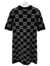 Women's GG Jacquard Short Sleeve Short Dress Black - GUCCI - BALAAN.