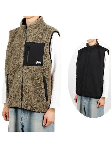 118528 F 1015 STONE Sherpa Reversible Vest - STUSSY - BALAAN 1