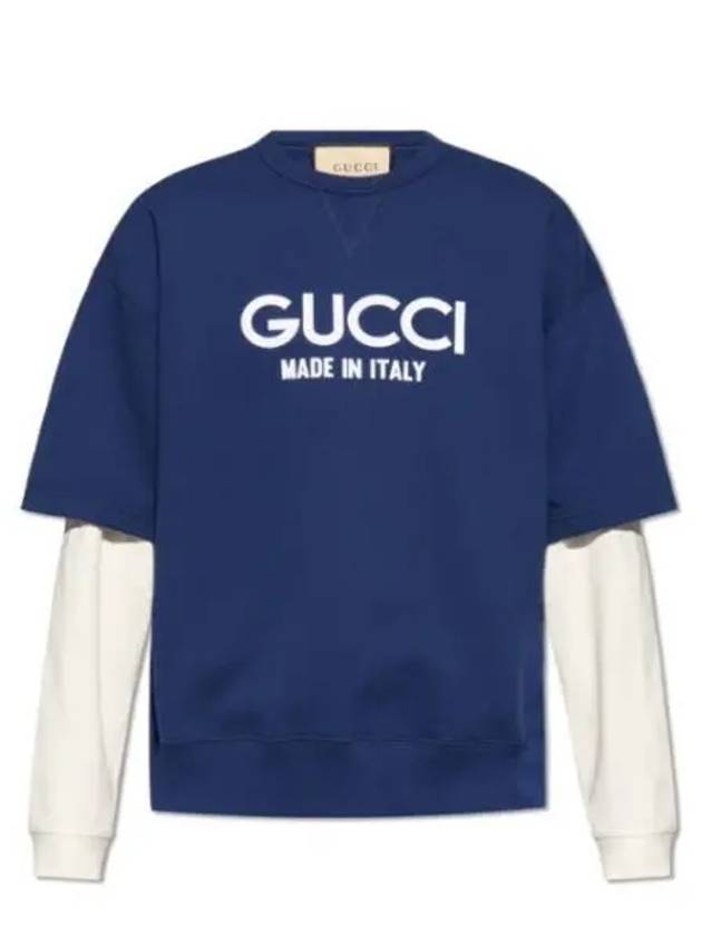 Cotton Logo Long Sleeve T-Shirt Navy - GUCCI - BALAAN 2