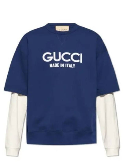 Cotton Logo Long Sleeve T-Shirt Navy - GUCCI - BALAAN 2