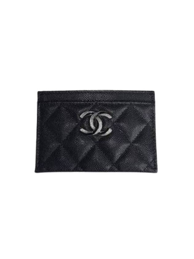 Card Holder Shiny Grained Calfskin Enamel Strass Gold Metal Black - CHANEL - BALAAN 1