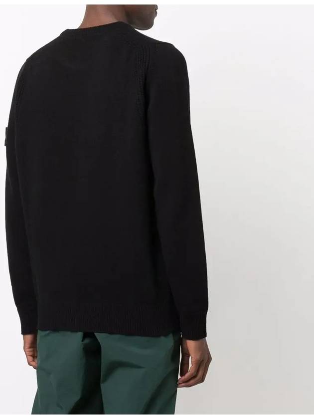 Men's Waffen Patch Round Neck Knit Top Black - STONE ISLAND - BALAAN 4