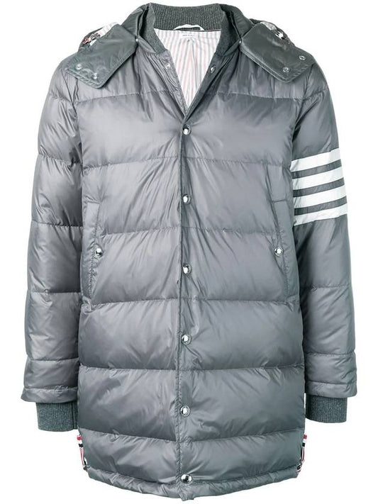 Men's Diagonal 4 Bar Silver Button Down Hood Padding - THOM BROWNE - BALAAN.