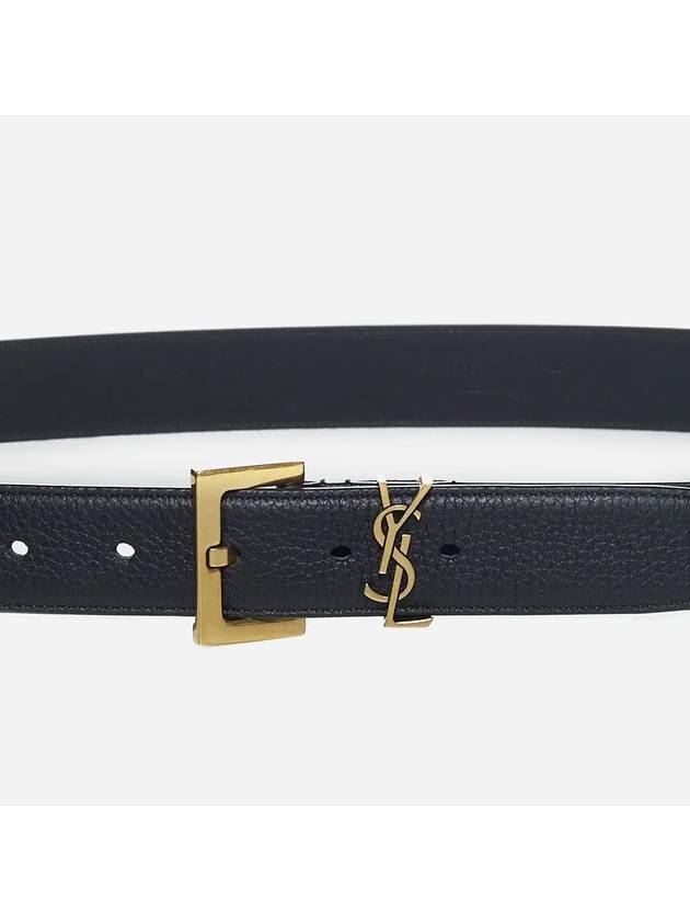 Men's Monogram Grain Leather Belt Gold - SAINT LAURENT - BALAAN 3