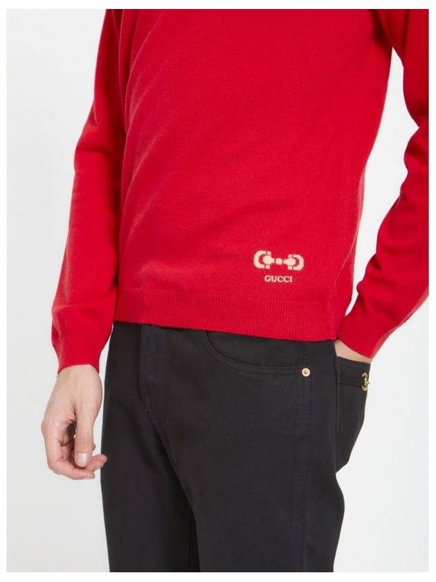 Men's Horsebit Crew Neck Cashmere Knit Top Red - GUCCI - BALAAN 5