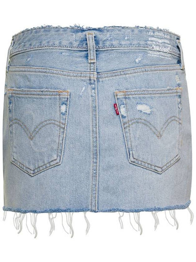 Light Blue Mini-Skirt With Logo Patch And Raw Edge In Cotton Denim Woman Erl X Levi'S - ERL - BALAAN 2