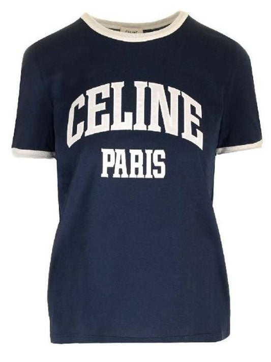 Paris 70s Round Neck Short Sleeve T-shirt Blue - CELINE - BALAAN 1