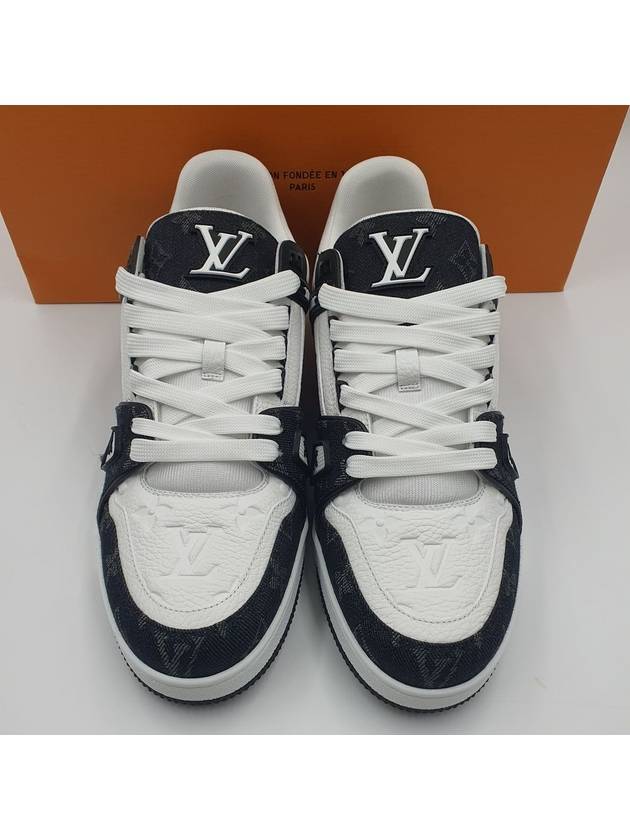 Men's LV Trainer Monogram Denim Low Top Sneakers Black White - LOUIS VUITTON - BALAAN 2