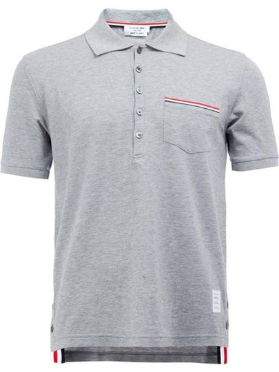 Men's Three Stripes Pocket Mercerized Short Sleeve Polo Shirt Light Grey - THOM BROWNE - BALAAN 2