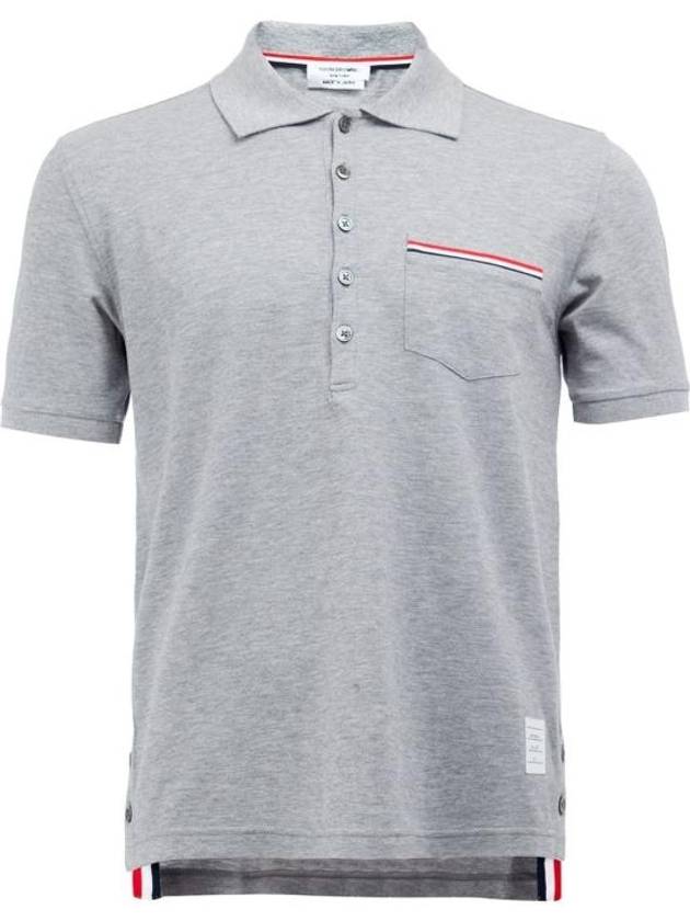 Men's Three Stripes Pocket Mercerized Short Sleeve Polo Shirt Light Grey - THOM BROWNE - BALAAN 2