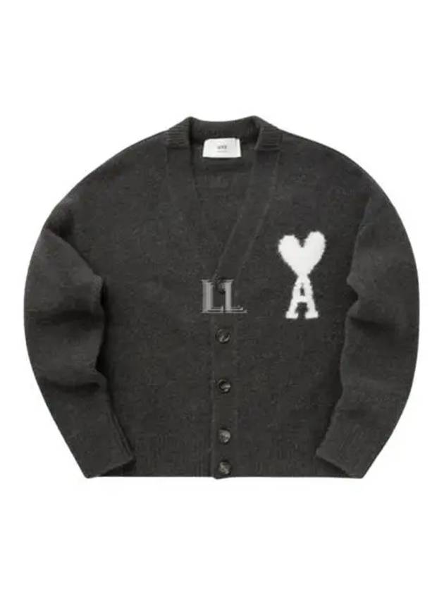 Intarsia Logo Knit Cardigan Dark Grey - AMI - BALAAN 2