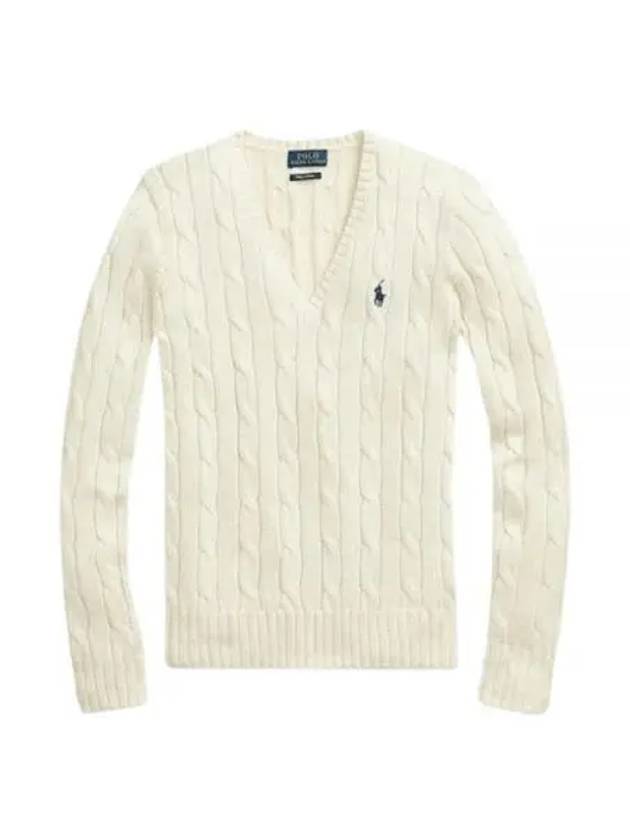 V-neck Embroidered Pony Cable Knit Top Cream - POLO RALPH LAUREN - BALAAN 2