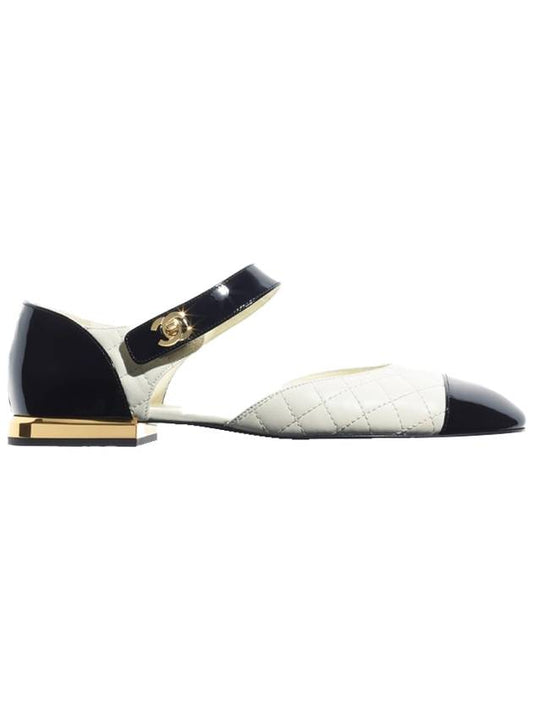 CC Quilted Mary Jane Flat Ivory Black - CHANEL - BALAAN.