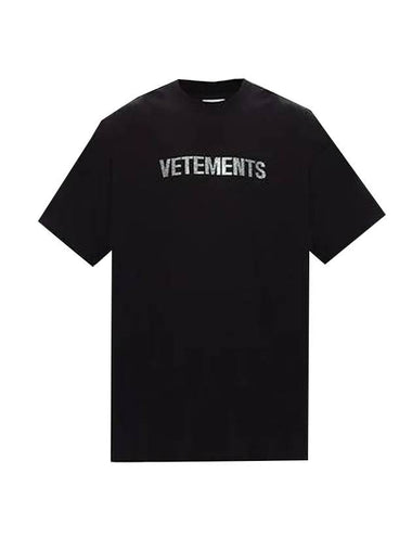 Rhinestone Logo Short Sleeve T-Shirt Black - VETEMENTS - BALAAN 1