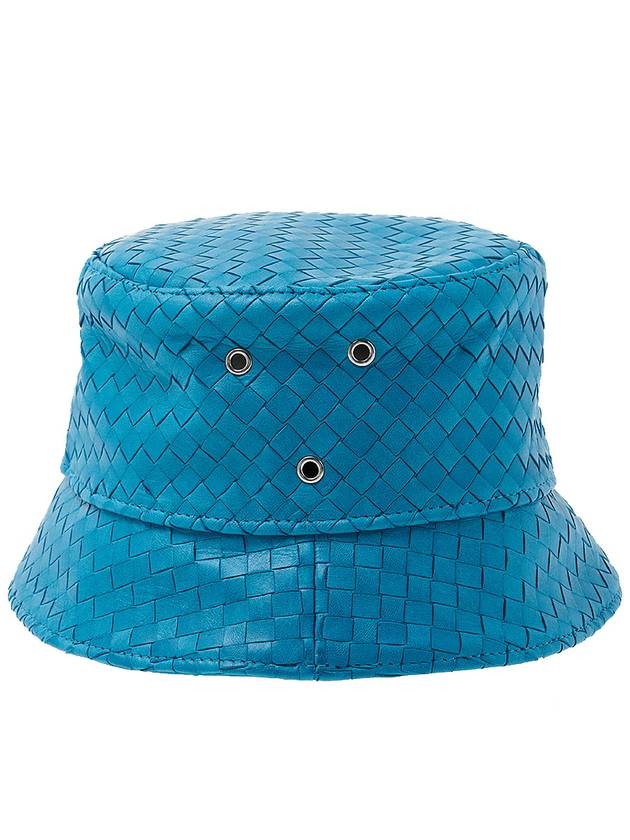 Intrecciato Leather Bucket Hat Blue - BOTTEGA VENETA - BALAAN 3