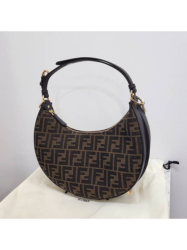 Fendigraphy FF Logo Small Fabric Hobo Shoulder Bag Brown - FENDI - BALAAN 3