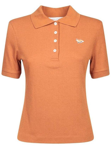 Fine Ribbed Polo Shirt Tobacco - MAISON KITSUNE - BALAAN 1