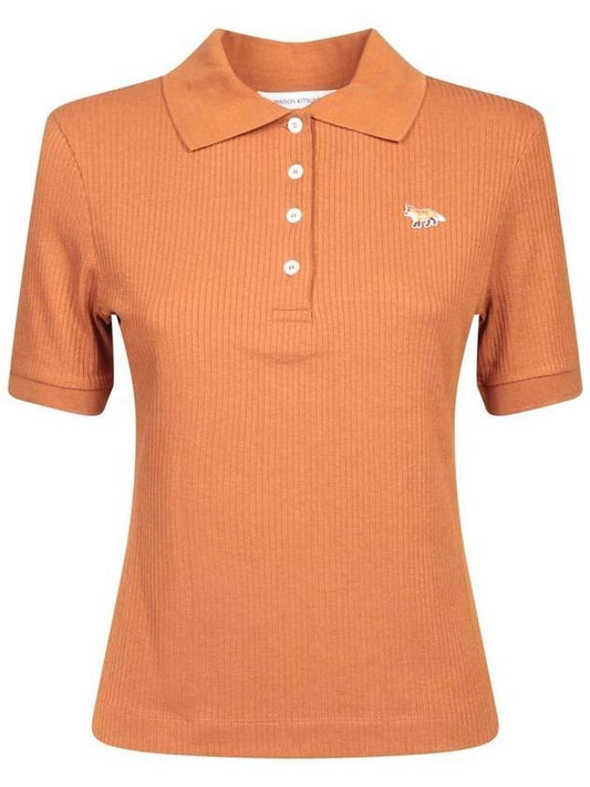 Fine Ribbed Polo Shirt Tobacco - MAISON KITSUNE - BALAAN 1