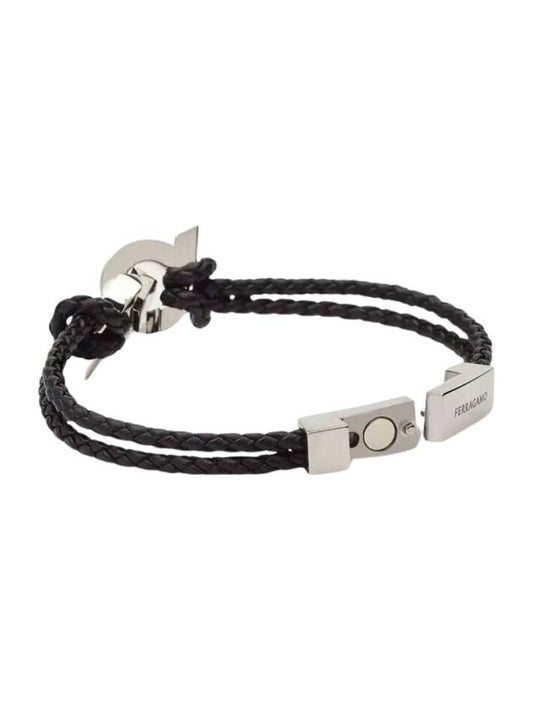 Interlocking Gancini Leather Bracelet Black - SALVATORE FERRAGAMO - BALAAN 1