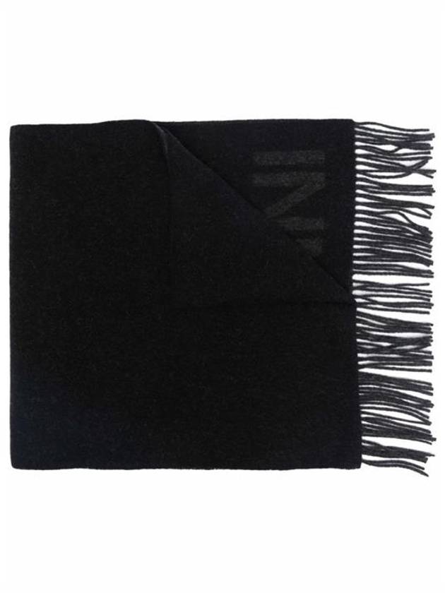 Logo Fringe Muffler Black - GANNI - BALAAN.